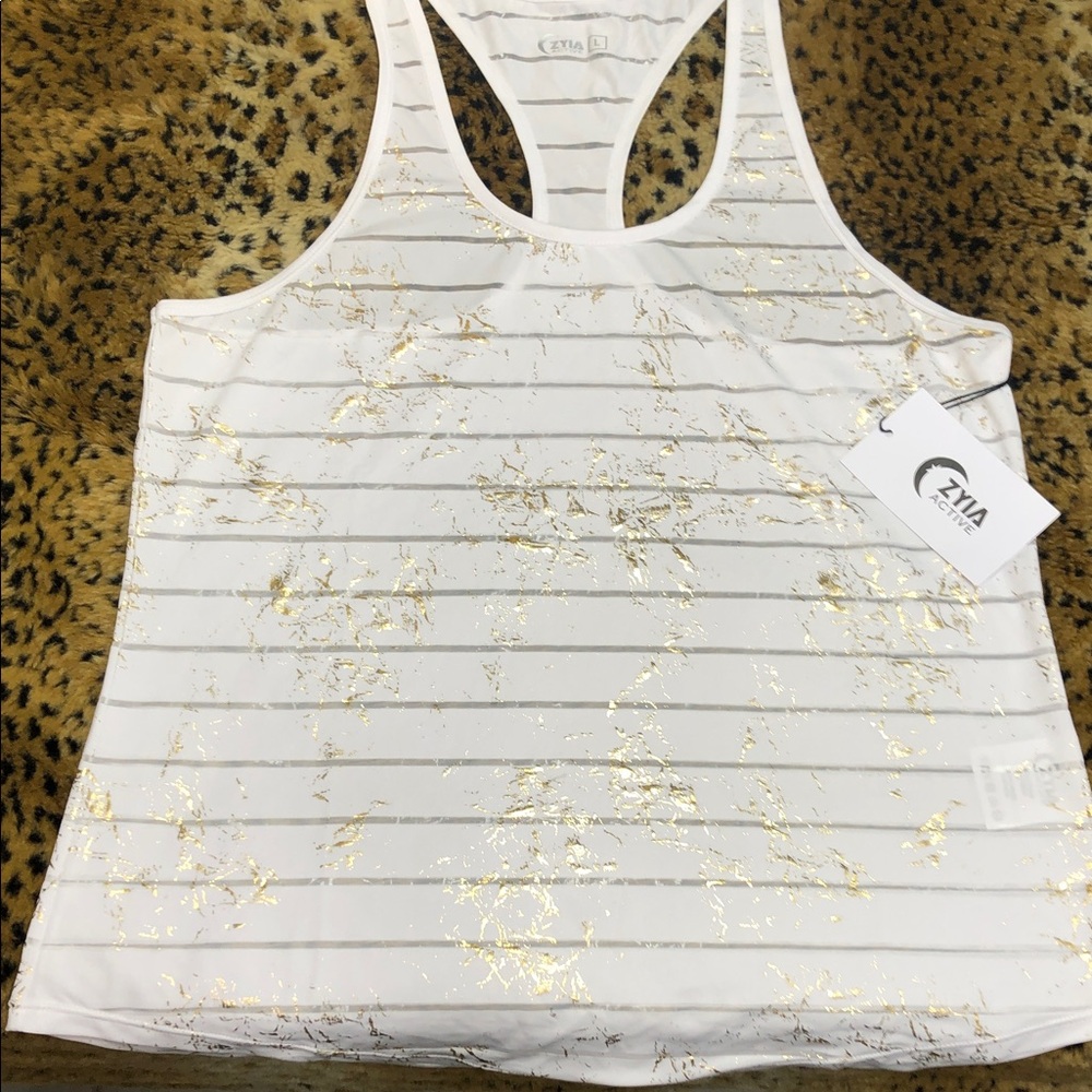Elegant White and Gold Tank Top by CYA
